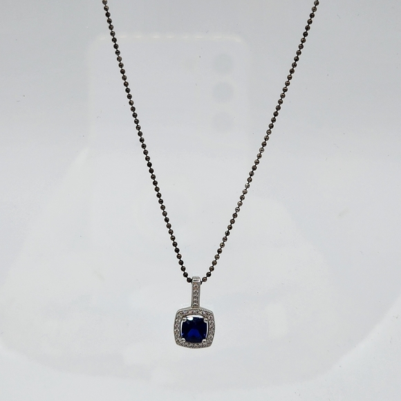 925 Sterling Silver Necklace with Sapphire Pendant BSI made in Italy - Picture 5 of 9